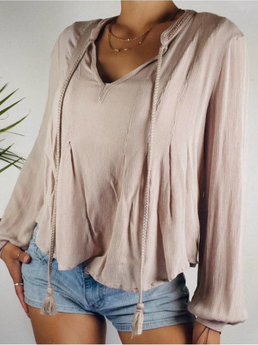 Anthropologie Floreat size 2 taupe boho tassel top,casual,festival